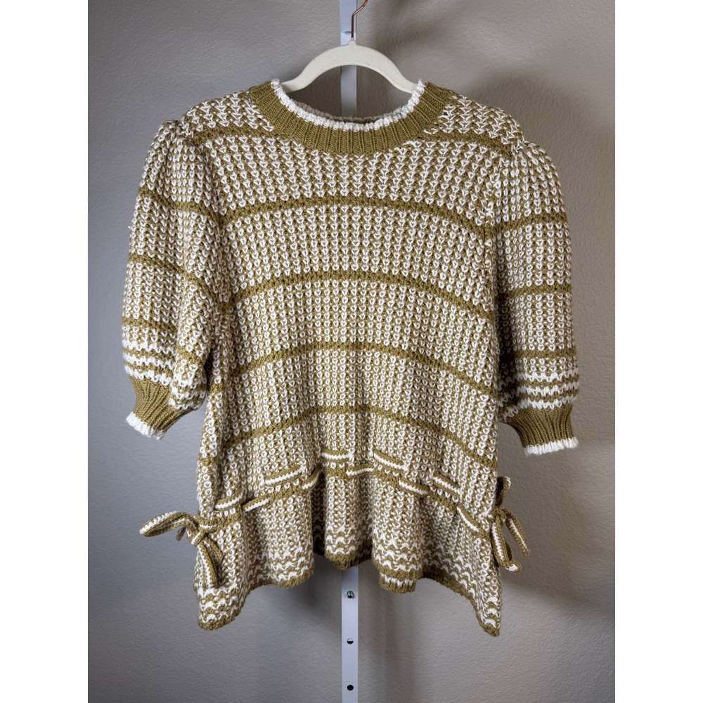 Ulla Johnson Olive Green and Cream Striped Knit Sweater